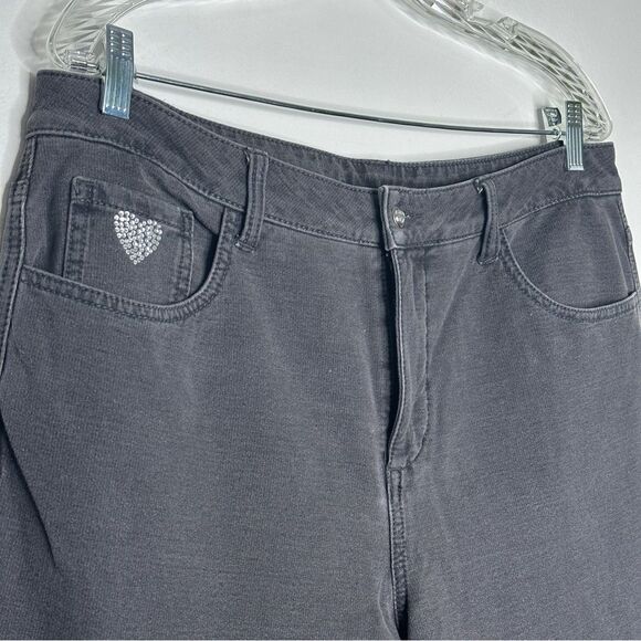 Quacker Factory Dream Jeannes Gray straight‎ leg denim jeans heart rhinestone - Picture 2 of 6